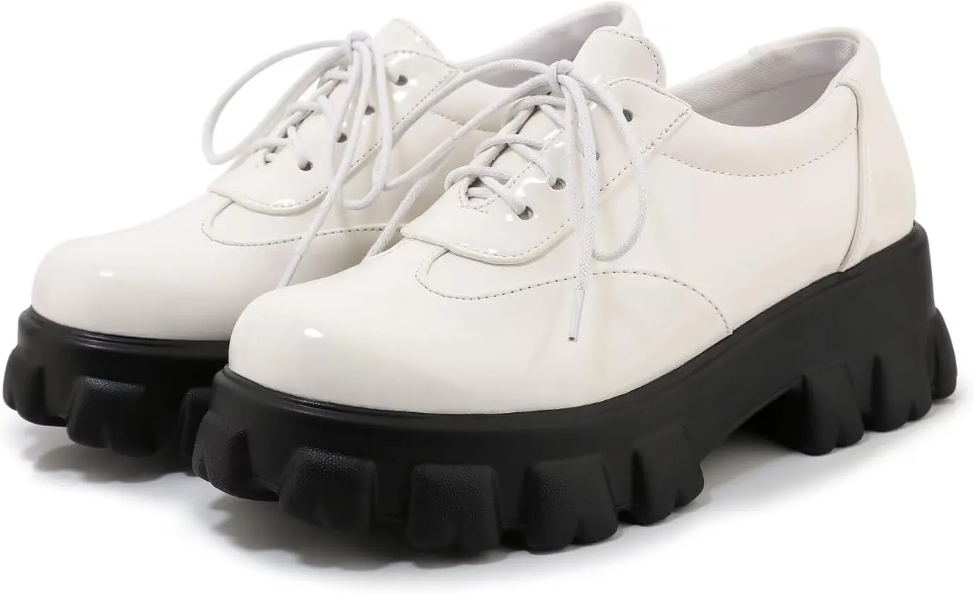 Agodor Women's Goth Chunky Heel Platform Loafers Round Toe Gothic Uniform Dress Shoes