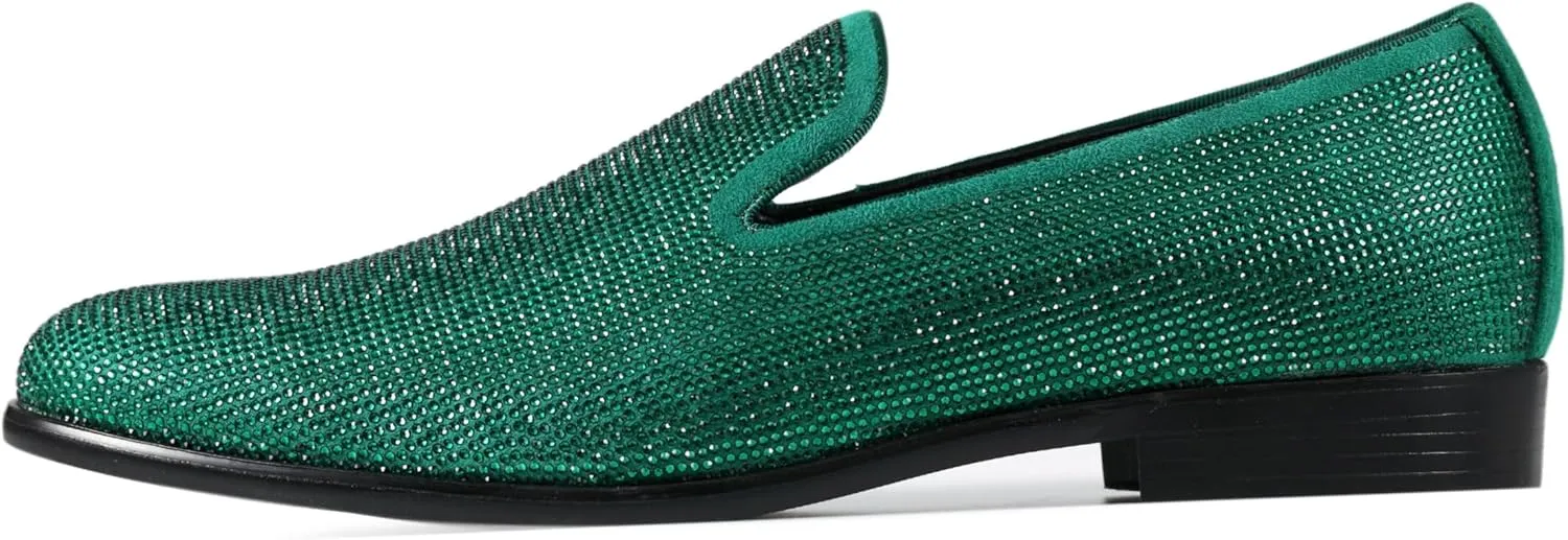 Amali Devy, Men's Dress Loafers, Slip-On Tuxedo Shoes for Men, Velvet Embellished Loafer Slippers