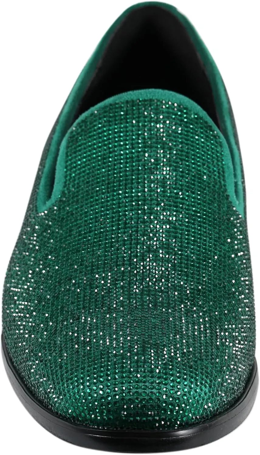 Amali Devy, Men's Dress Loafers, Slip-On Tuxedo Shoes for Men, Velvet Embellished Loafer Slippers