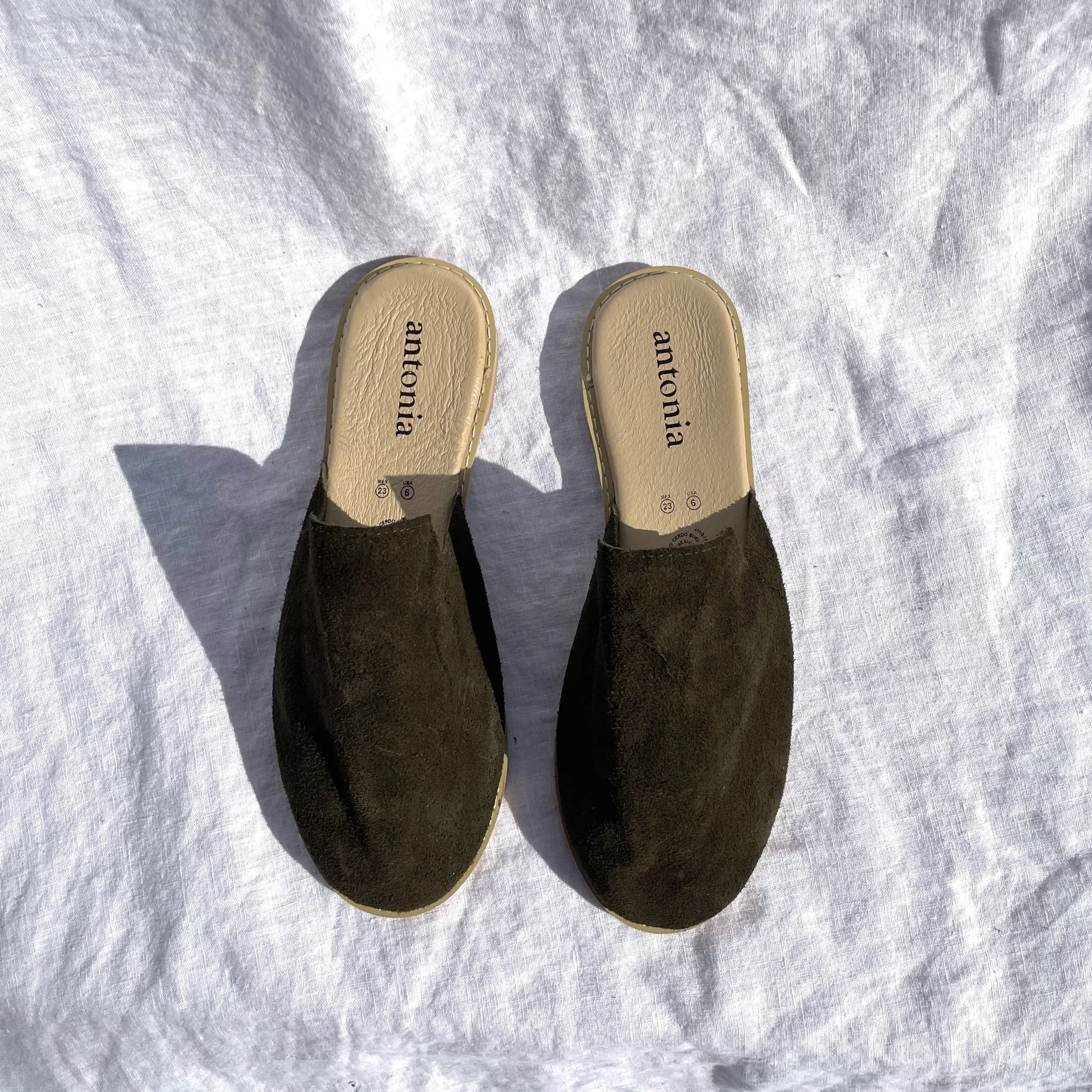 Antonia Suede Slide- OLIVE
