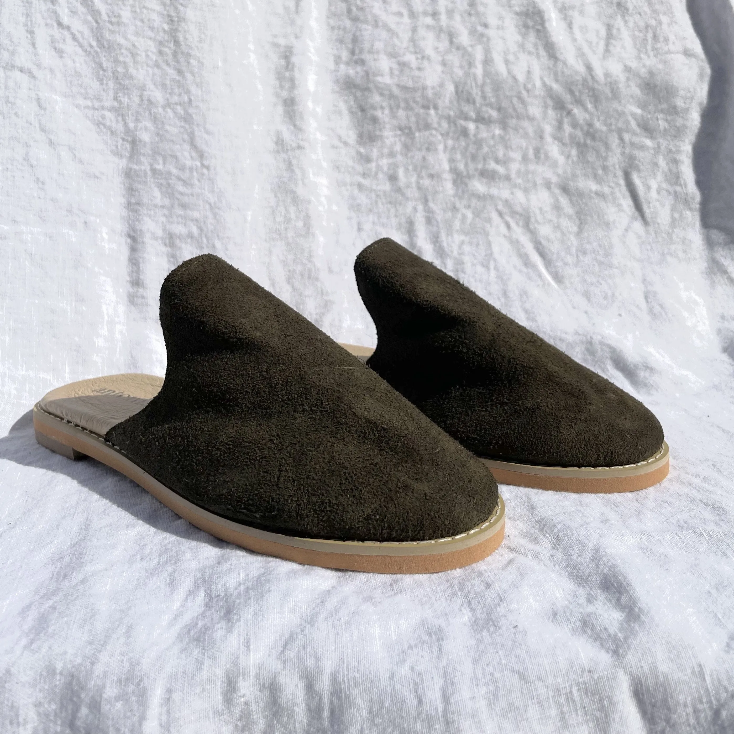 Antonia Suede Slide- OLIVE