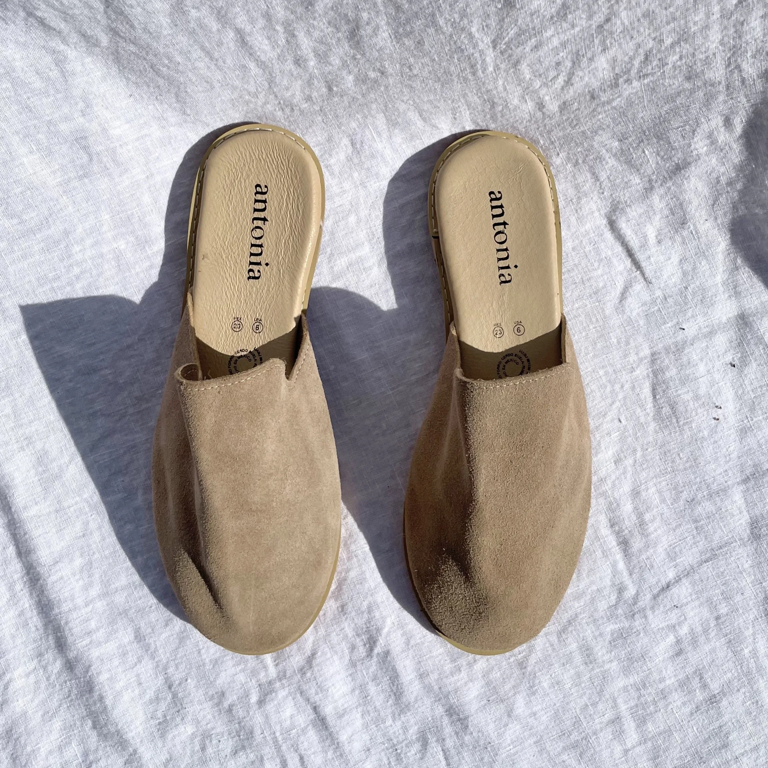 Antonia Suede Slide- SAND
