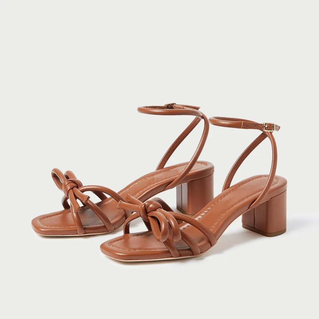Arqa Bow-embellished Natural Raffia Heeled Sandals for Women Open Squared Toe Block Mid Heel Ankle Strap Sandal Summer Wedding Party Dressy Shoes