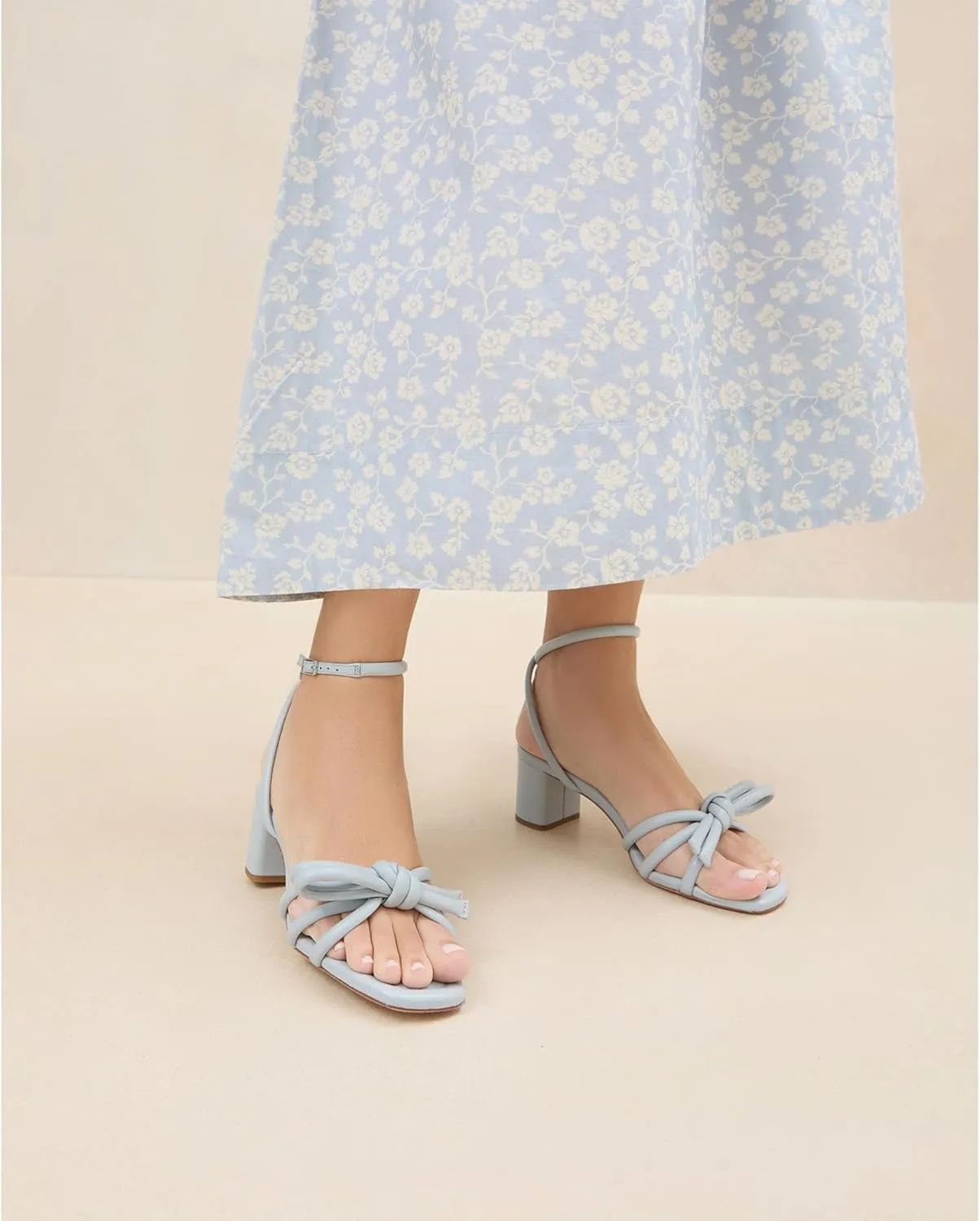 Arqa Bow-embellished Natural Raffia Heeled Sandals for Women Open Squared Toe Block Mid Heel Ankle Strap Sandal Summer Wedding Party Dressy Shoes