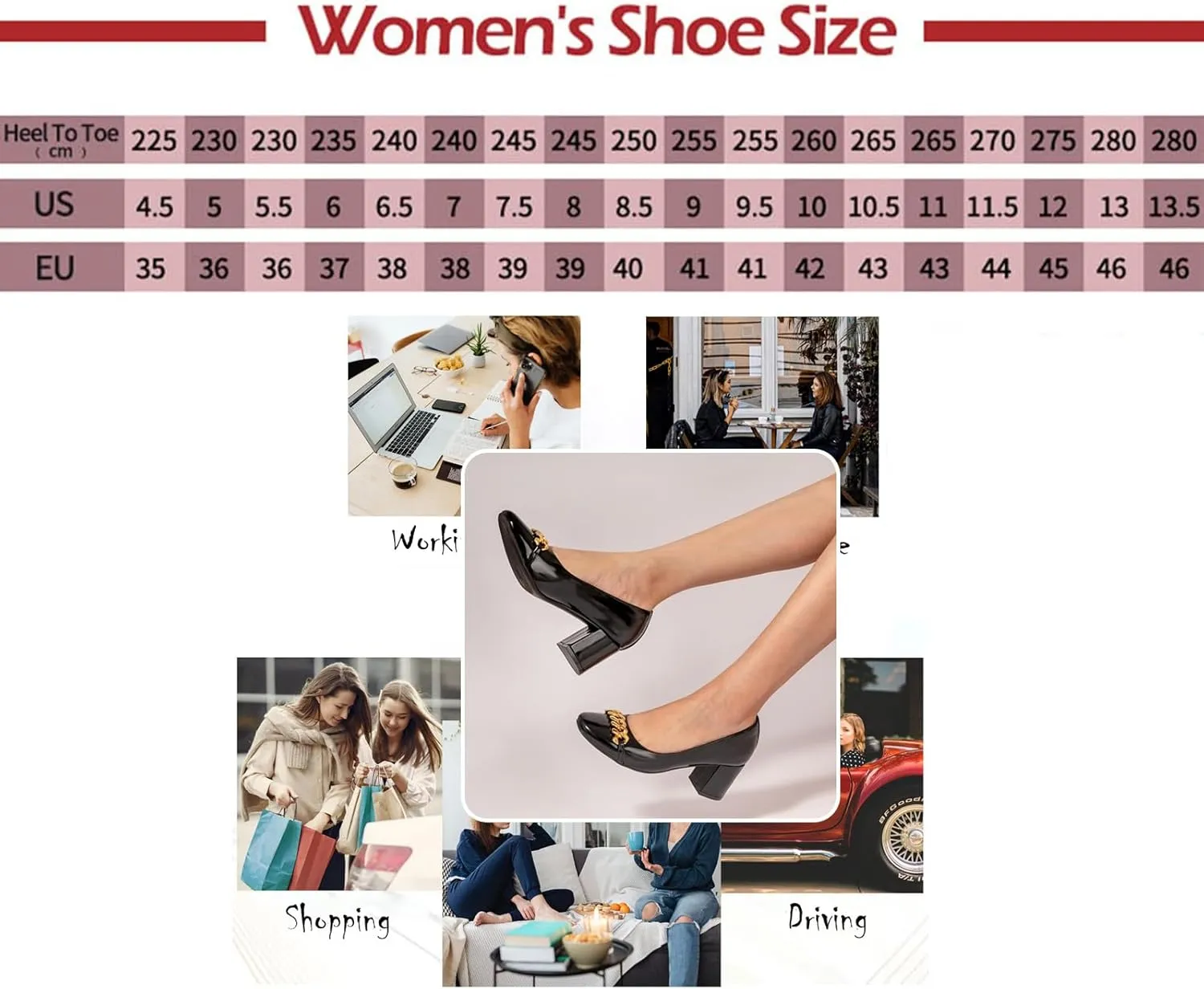 AUNTHUI Women's Patent Leather High Heel Dress Shoes,Slip On Fashion Metal Chain Closed-Toe Business Office Pumps