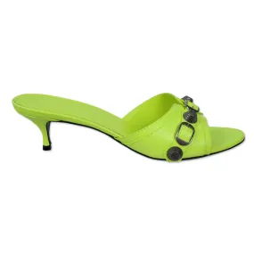 Balenciaga Neon Yellow Leather Cagole Stud Buckle Slide Sandals