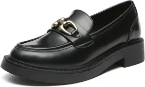 Bernal Loafers for Women Chunky Platform Penny Loafers Fashion Slip On School Shoes Work Shoes with Buckle
