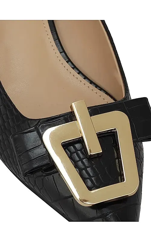 Black Croco Textured Block Heels
