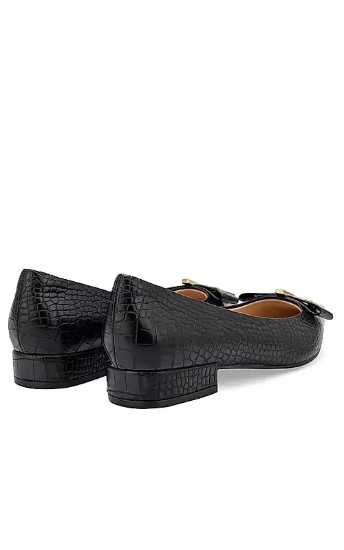 Black Croco Textured Block Heels