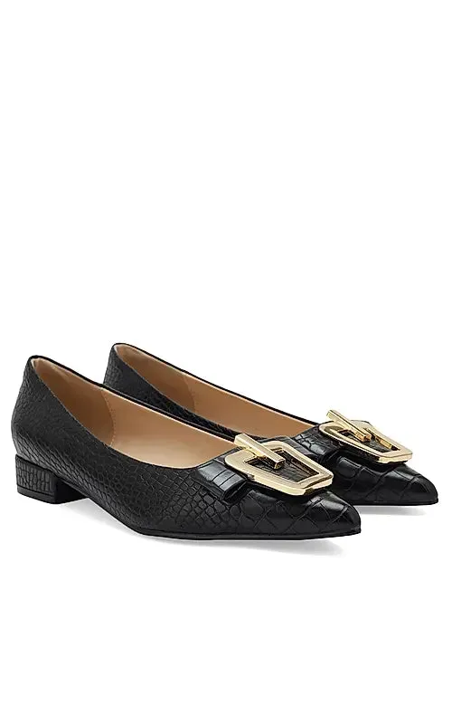 Black Croco Textured Block Heels