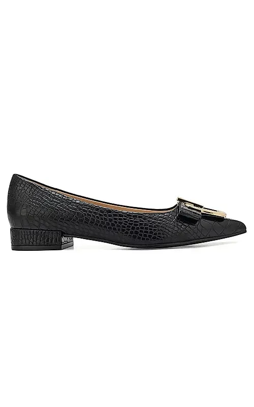 Black Croco Textured Block Heels