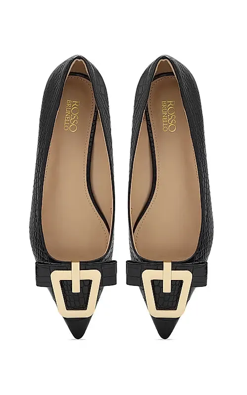 Black Croco Textured Block Heels