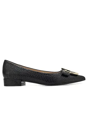 Black Croco Textured Block Heels