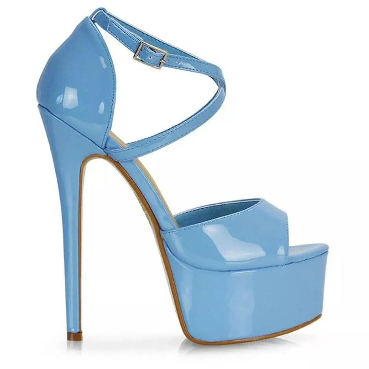 Blue Patent Faux Leather Platform Stiletto Heels