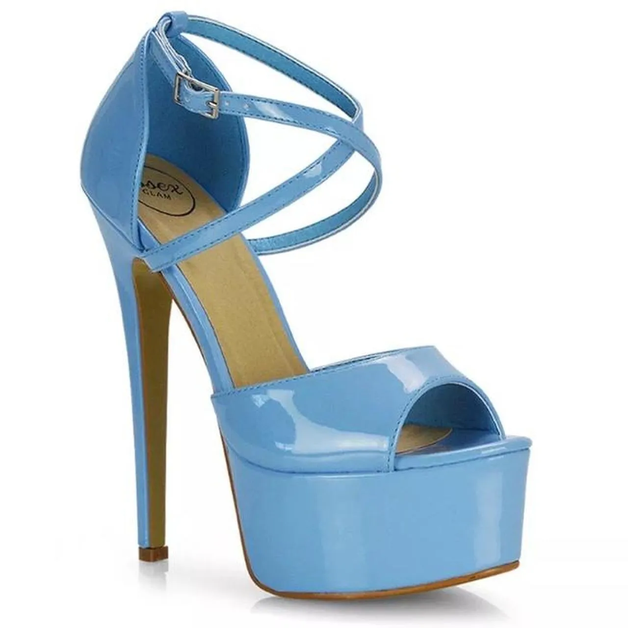Blue Patent Faux Leather Platform Stiletto Heels