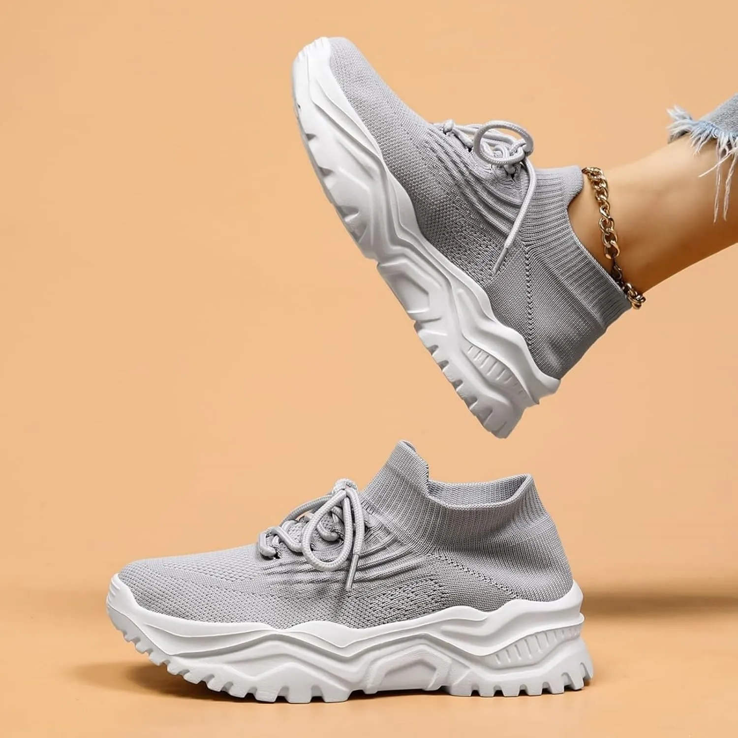 Canbebig Orthopedic Shoes for Women Slip-On Running Shoes Breathable Arch Support Walking Gym Shoe Casual Comfortable Ankle Socks Sneakers