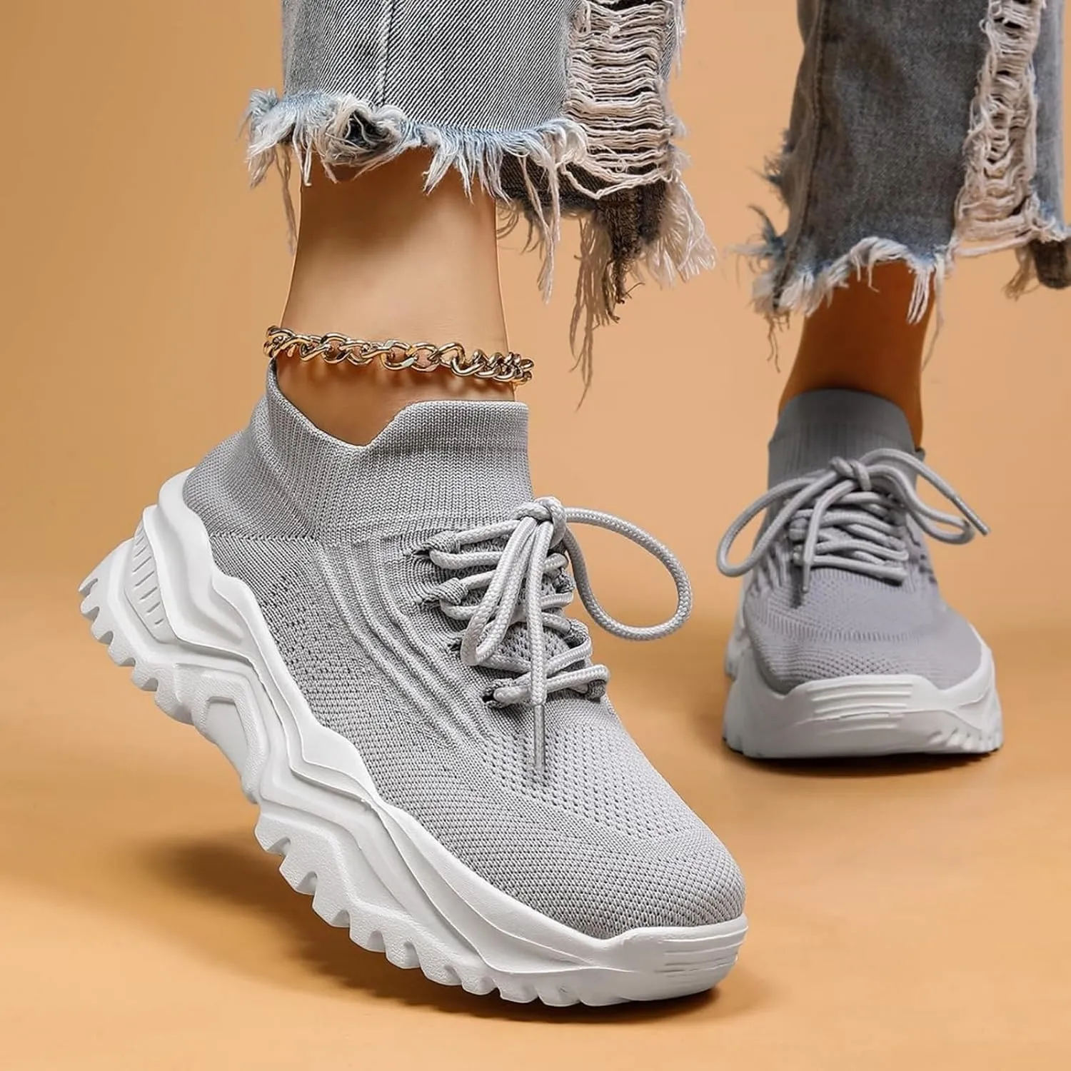 Canbebig Orthopedic Shoes for Women Slip-On Running Shoes Breathable Arch Support Walking Gym Shoe Casual Comfortable Ankle Socks Sneakers