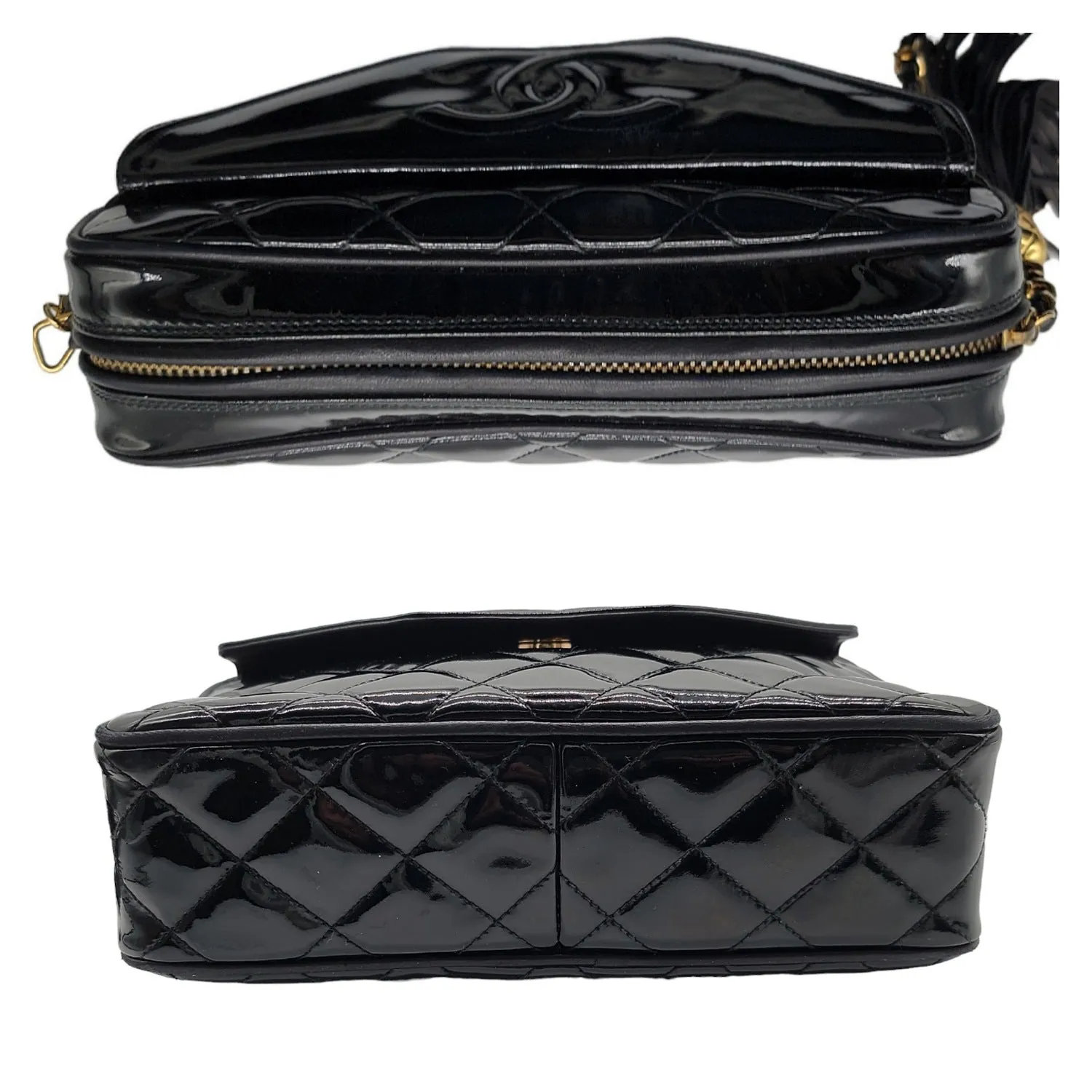 Chanel 90s Quilted Patent Timeless Camera Tassel Crossbody