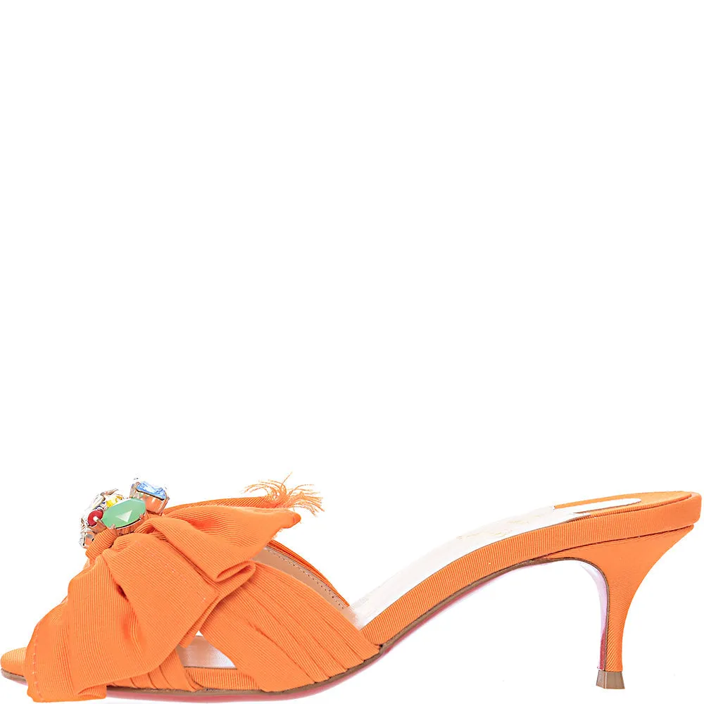 Christian Louboutin Womens Marie Anne Gros Grain Embellished 55Mm Mule in Orange