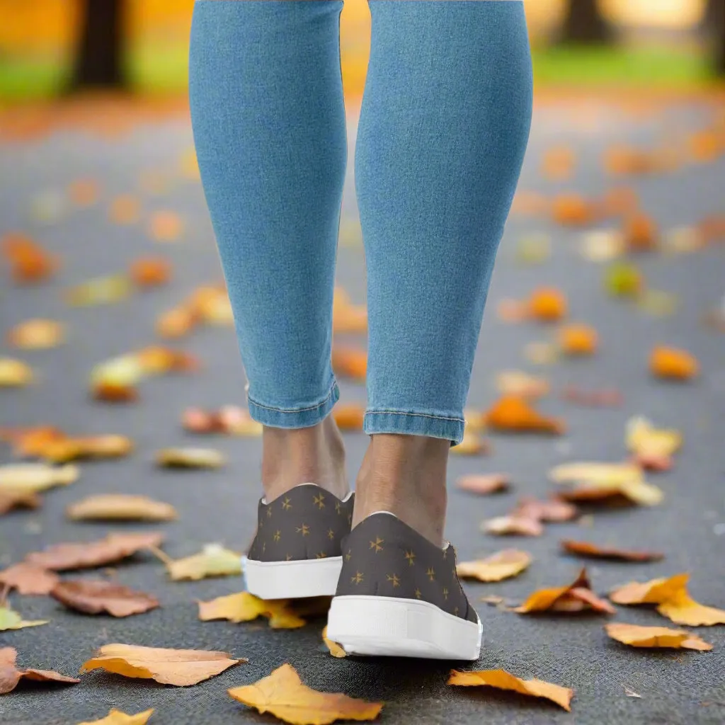Dark Gray Abstract Ladies Slip-On Canvas Shoes - Comfortable Everyday Wear