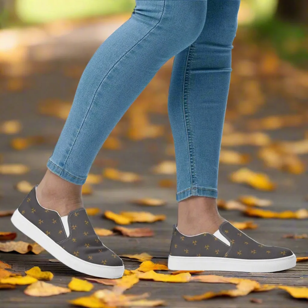 Dark Gray Abstract Ladies Slip-On Canvas Shoes - Comfortable Everyday Wear