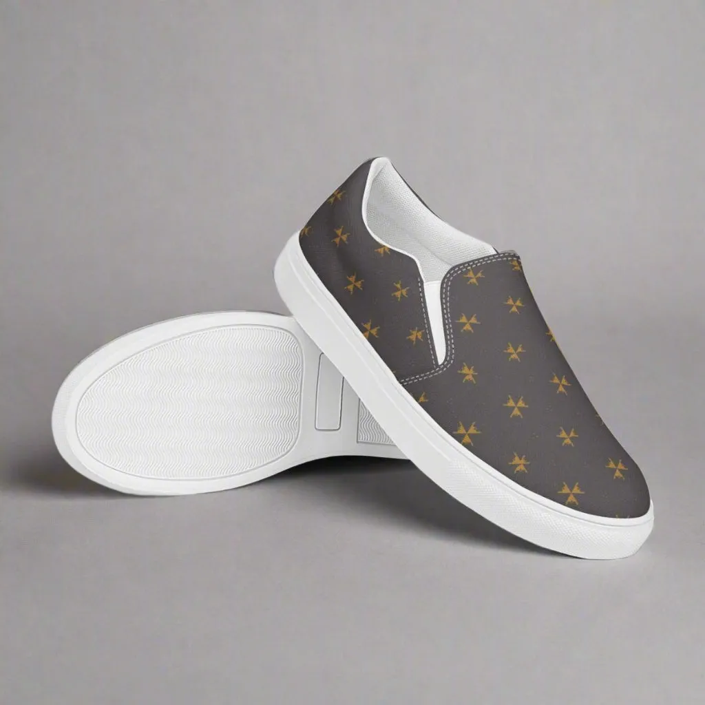 Dark Gray Abstract Ladies Slip-On Canvas Shoes - Comfortable Everyday Wear