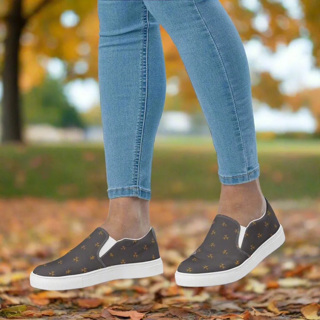 Dark Gray Abstract Ladies Slip-On Canvas Shoes - Comfortable Everyday Wear