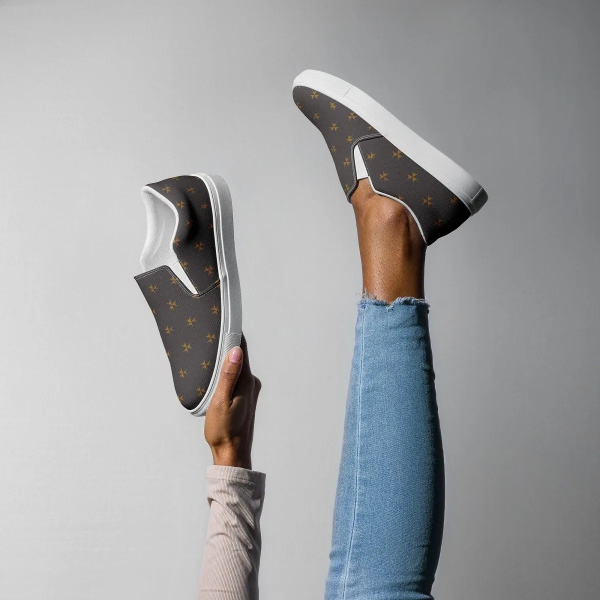 Dark Gray Abstract Ladies Slip-On Canvas Shoes - Comfortable Everyday Wear