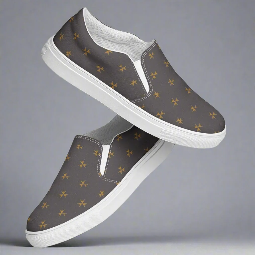 Dark Gray Abstract Ladies Slip-On Canvas Shoes - Comfortable Everyday Wear