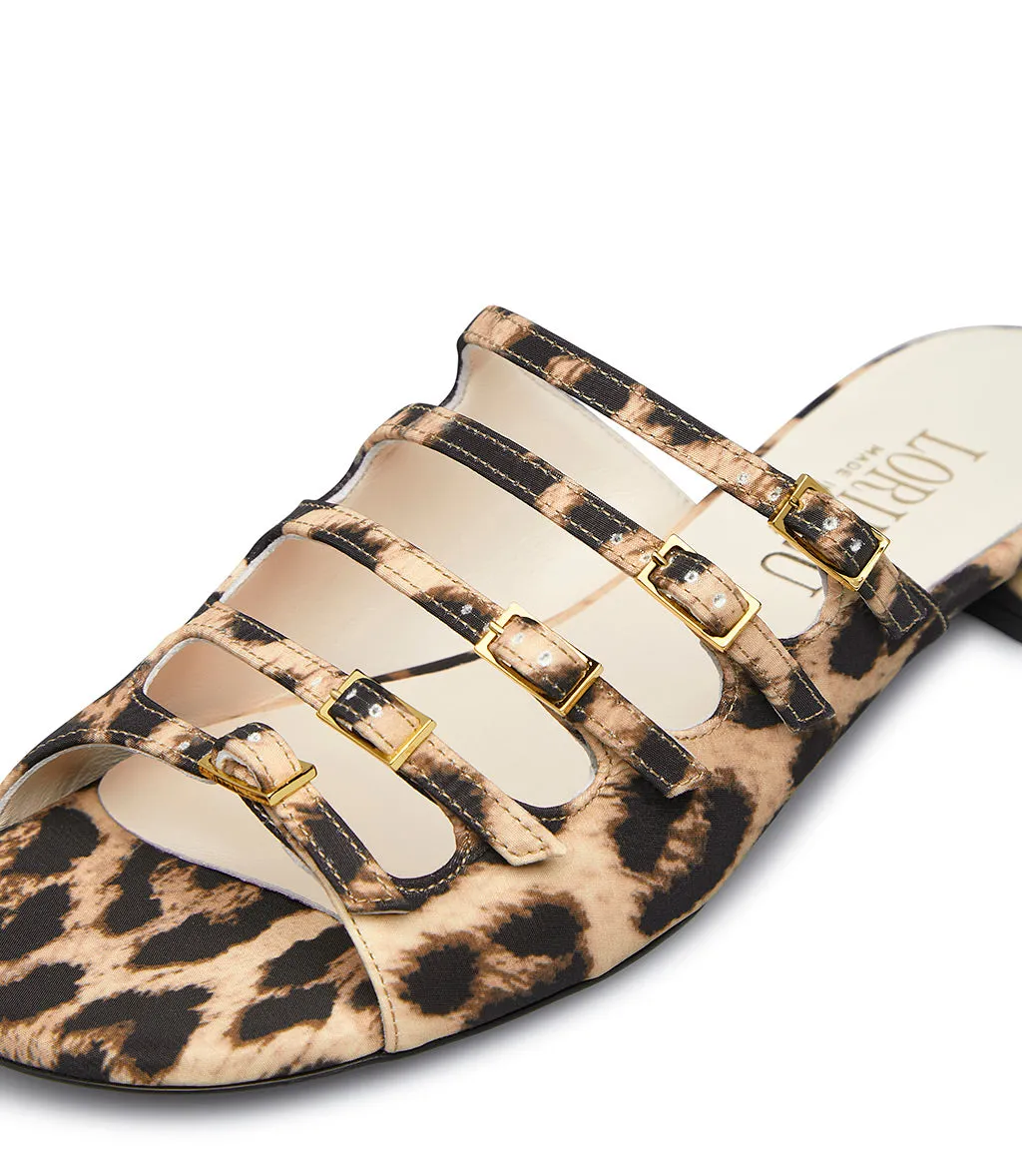 Decorative straps leopard print fabric flat sandal