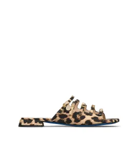 Decorative straps leopard print fabric flat sandal