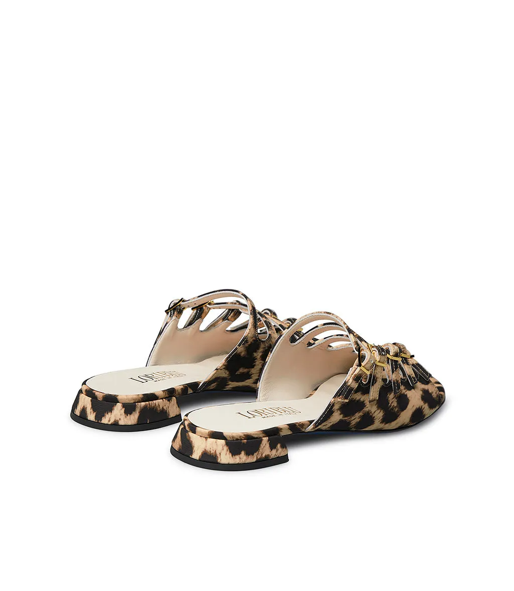 Decorative straps leopard print fabric flat sandal