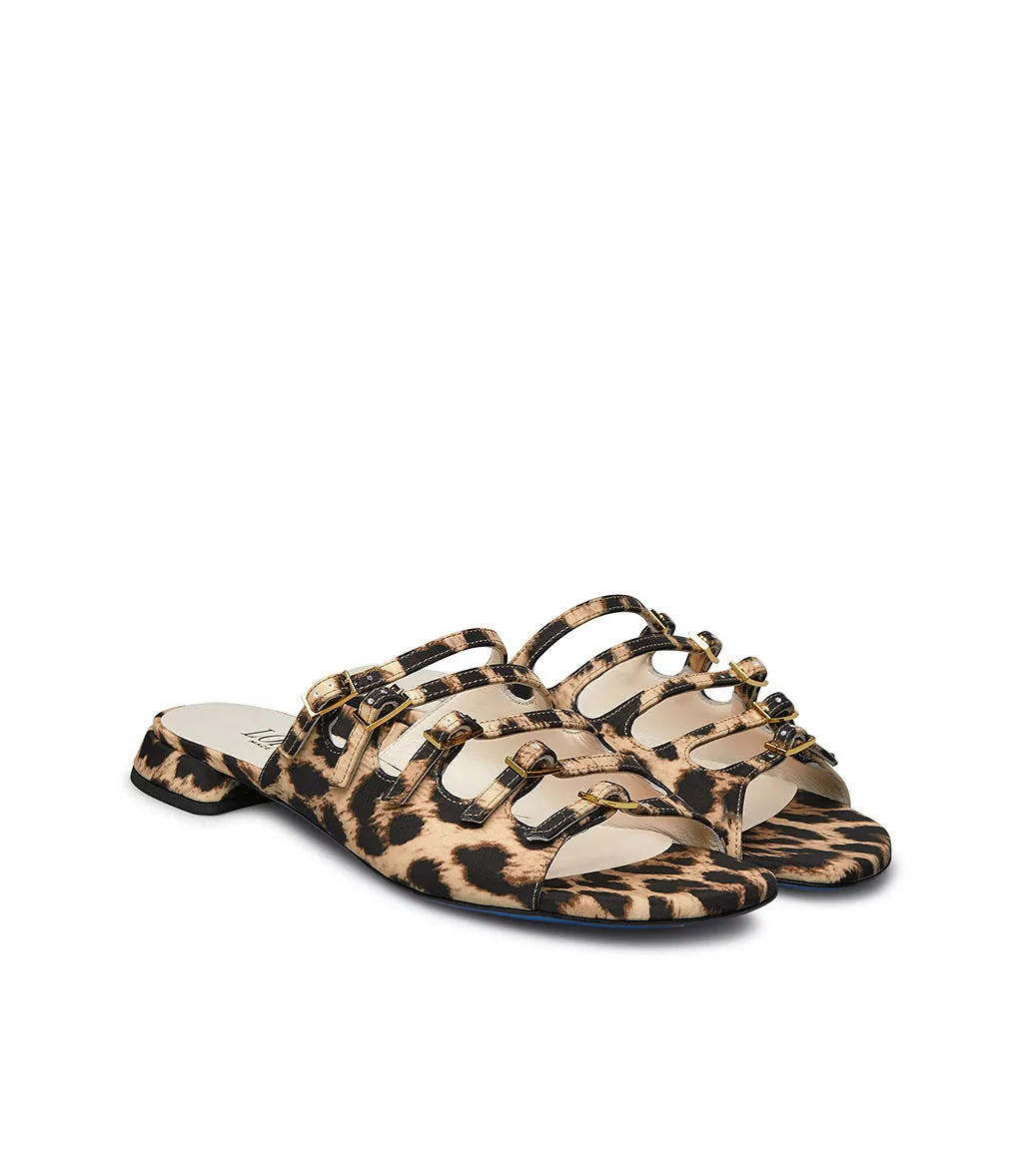 Decorative straps leopard print fabric flat sandal