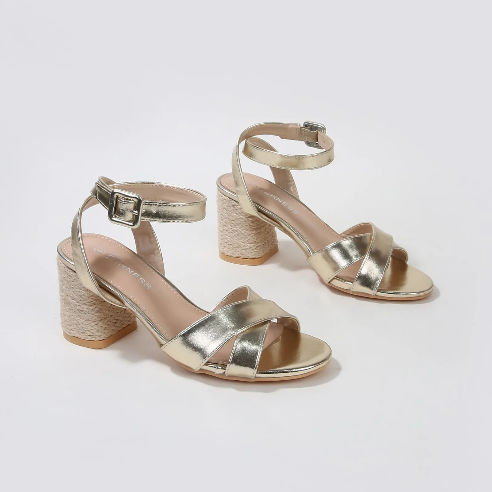 Ebba Metallic Leather Block Heel Sandals