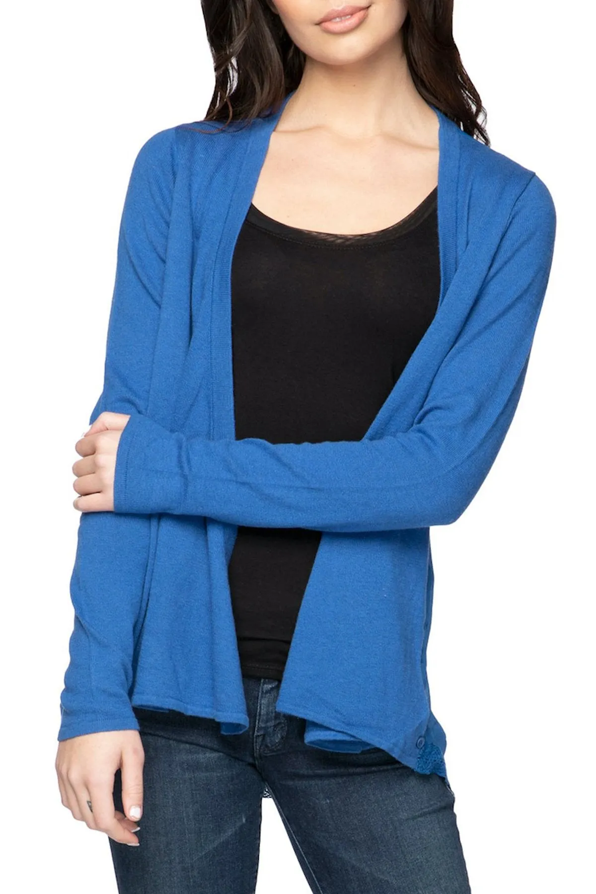 Effortless Chiffon Panel Back Sweater Knit Cardigan