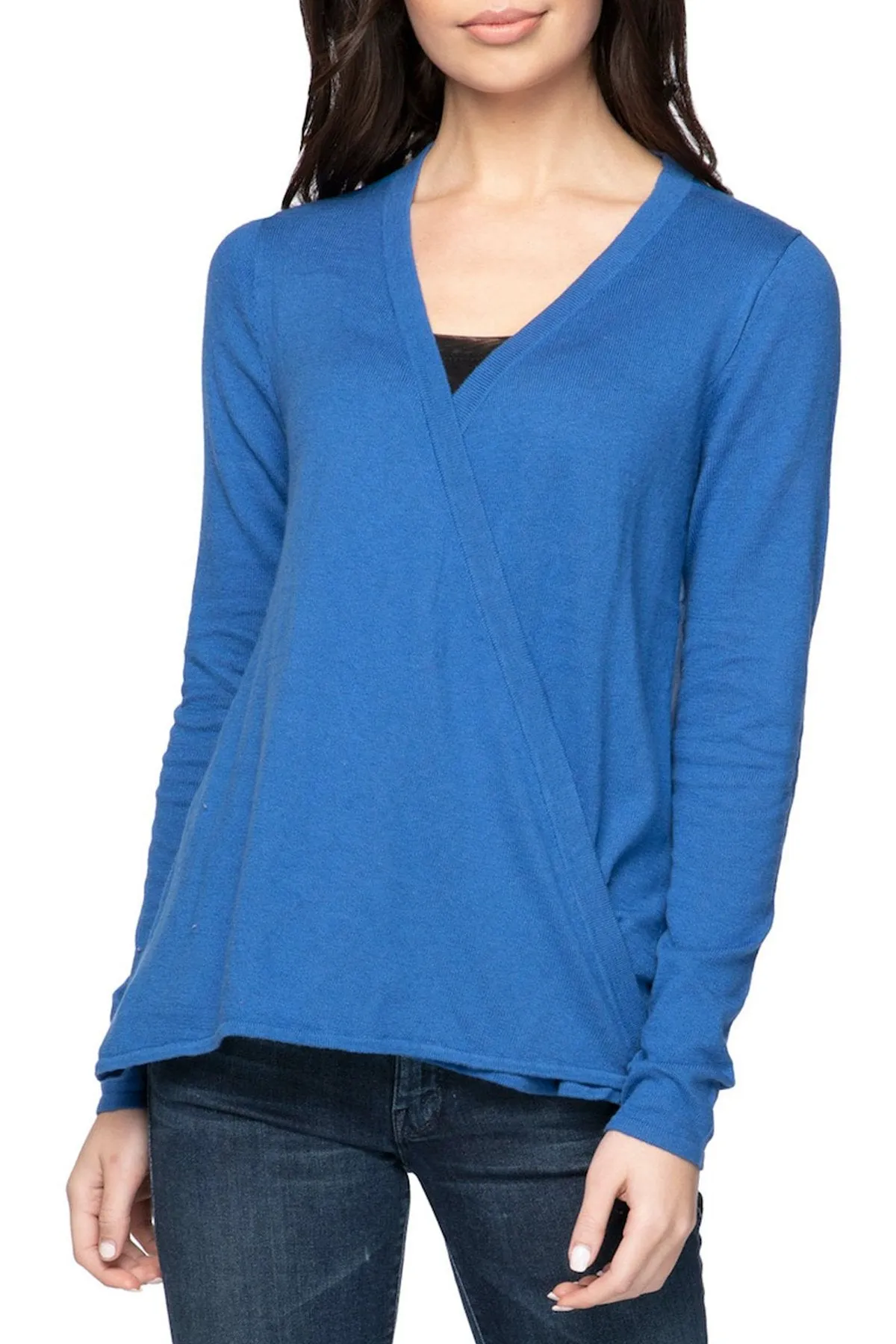 Effortless Chiffon Panel Back Sweater Knit Cardigan