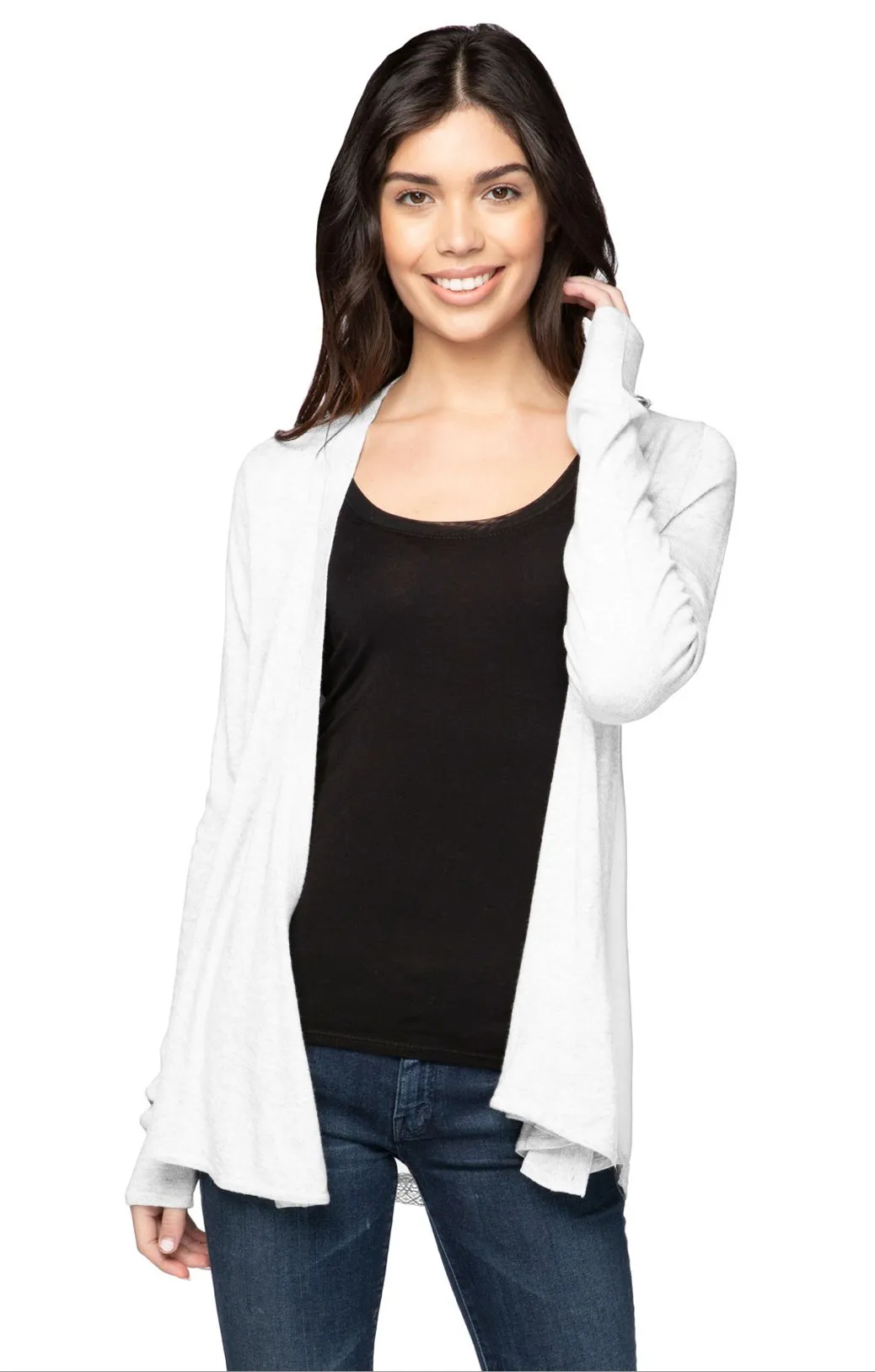 Effortless Chiffon Panel Back Sweater Knit Cardigan