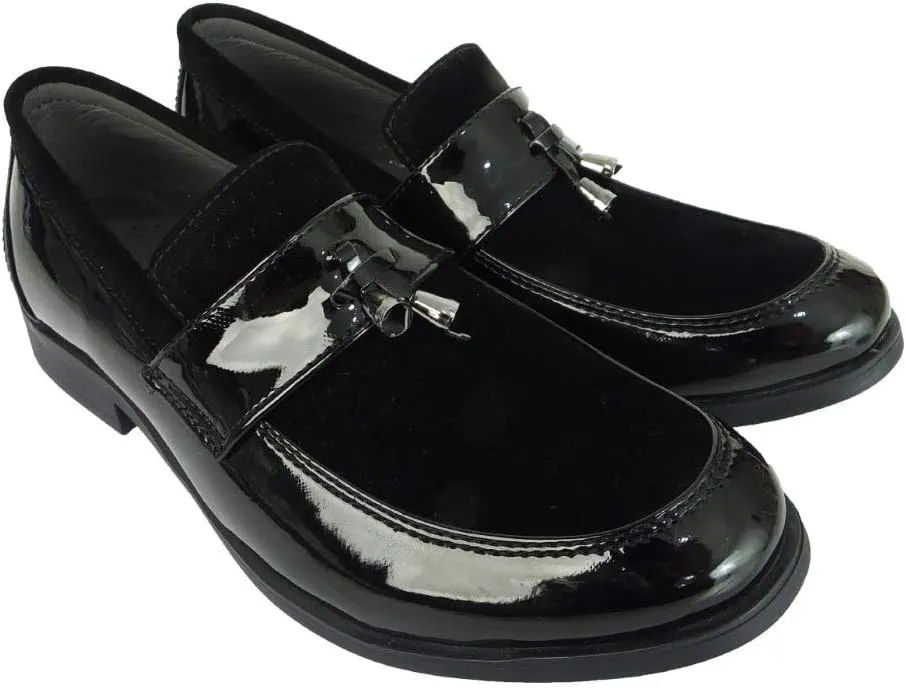 Flamingo Boys Formal Patent Leather & Suede Slip on Loafers Shoes