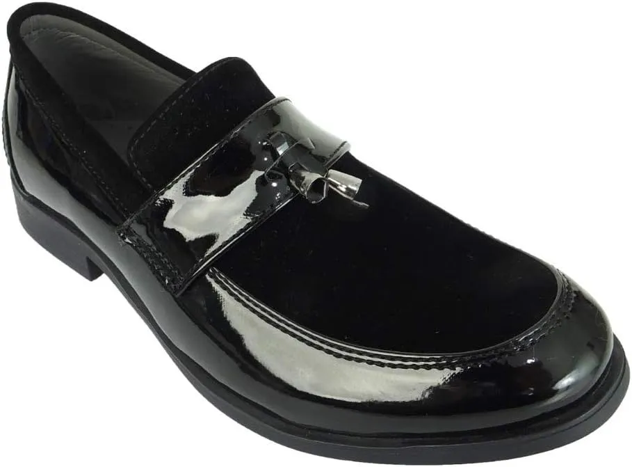 Flamingo Boys Formal Patent Leather & Suede Slip on Loafers Shoes