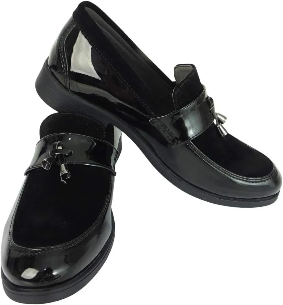 Flamingo Boys Formal Patent Leather & Suede Slip on Loafers Shoes