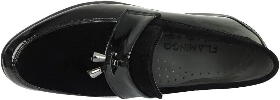 Flamingo Boys Formal Patent Leather & Suede Slip on Loafers Shoes