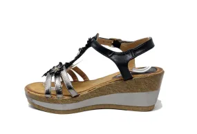 Floral Detail Black Wedge Sandal