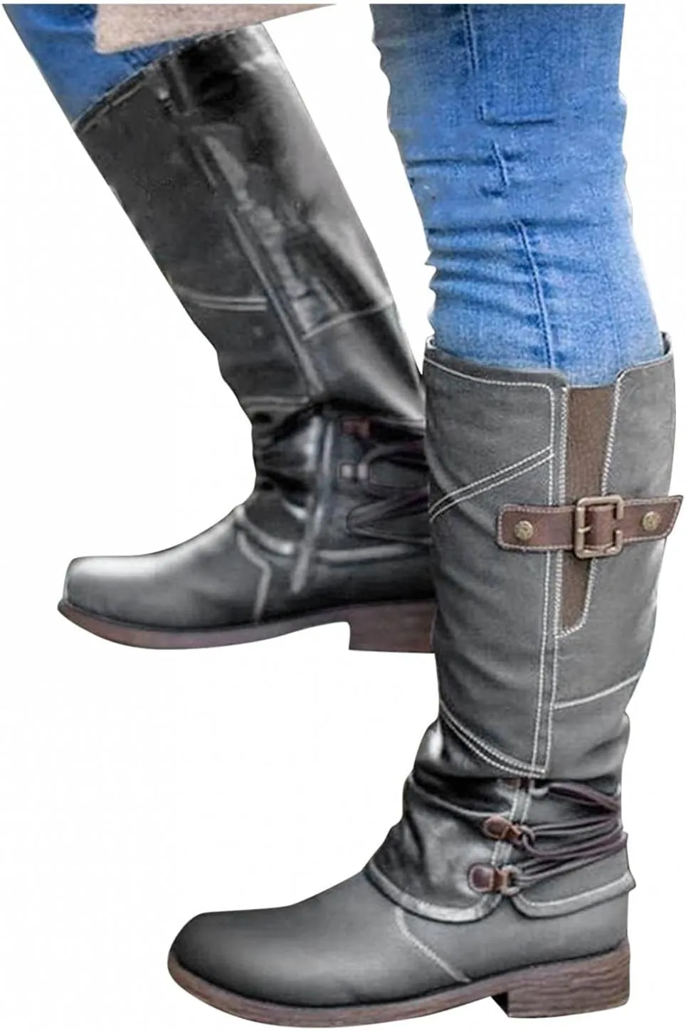 Gibobby Boots for Women,Women's Low Heel Mid Calf Boots Retro Side Zipper Knight Boots Comfy Combat Style Fall Warm Outdoor Western Shoes