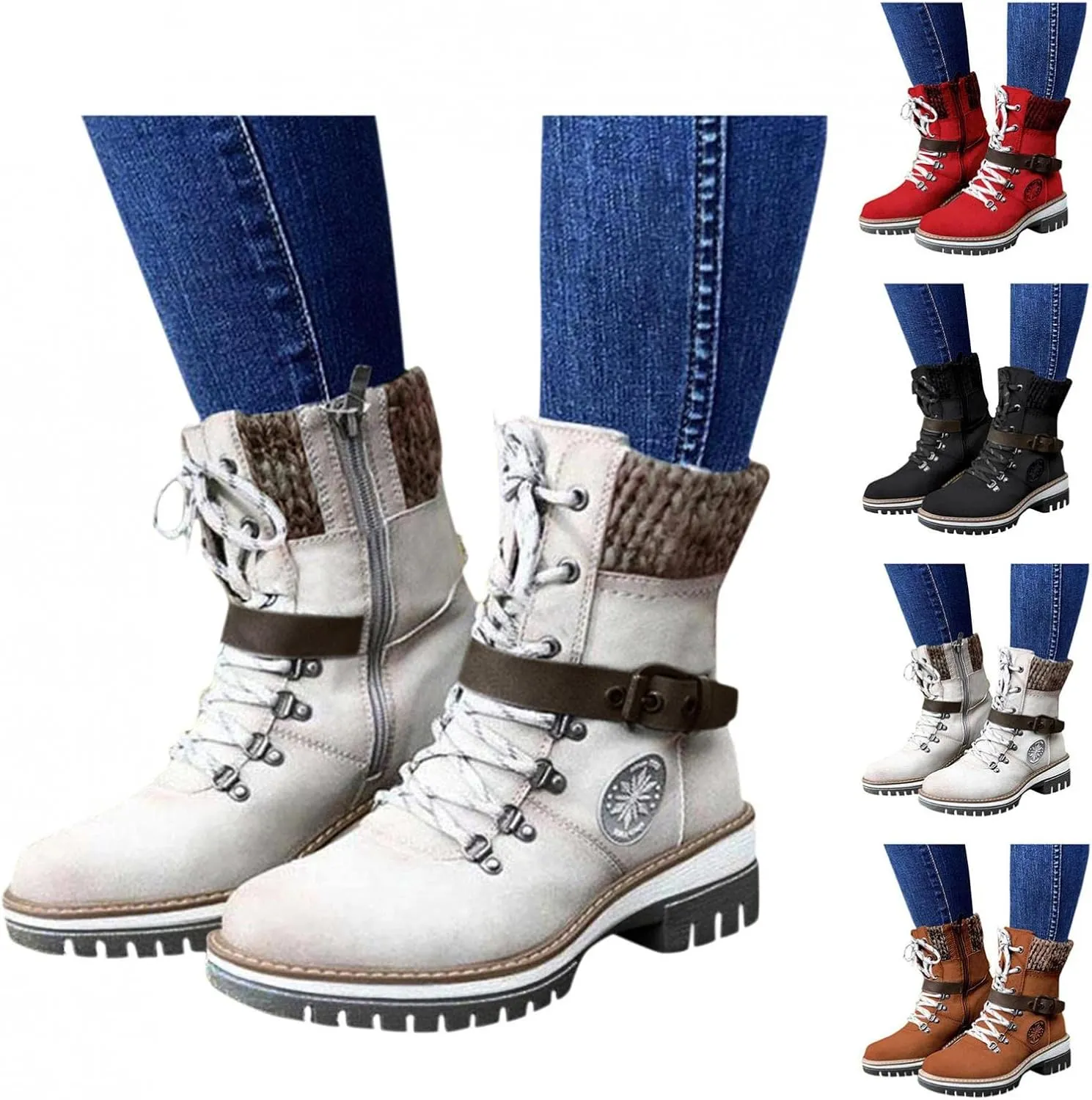 Gibobby Women's Chunky High Heel Ankle Booties, Fashion Lace Up Boots, Motorcycle Boots, Military Combat Boots, Black, All Seasons, Waterproof, Casual, Size: Asian