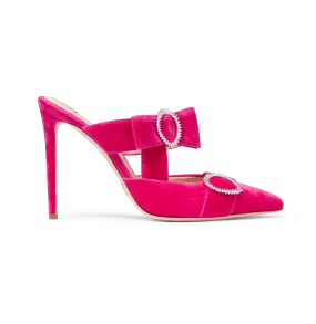 Hot Pink Velvet Bow Heel Mules