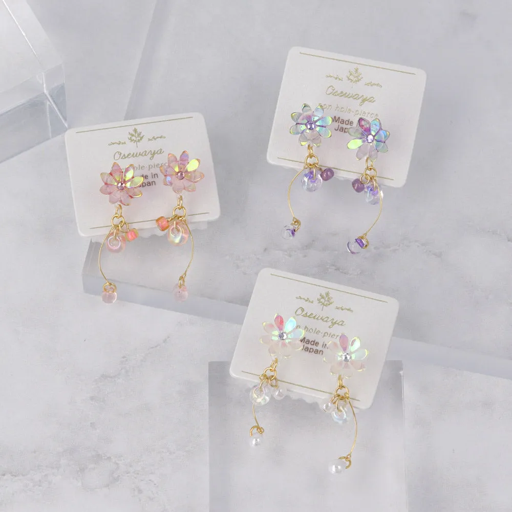 Iridescent Flower Stick Drop Invisible Clip Ons