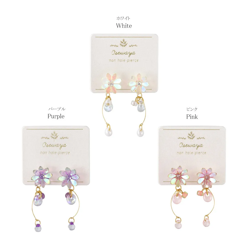 Iridescent Flower Stick Drop Invisible Clip Ons