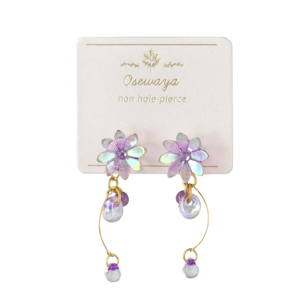 Iridescent Flower Stick Drop Invisible Clip Ons
