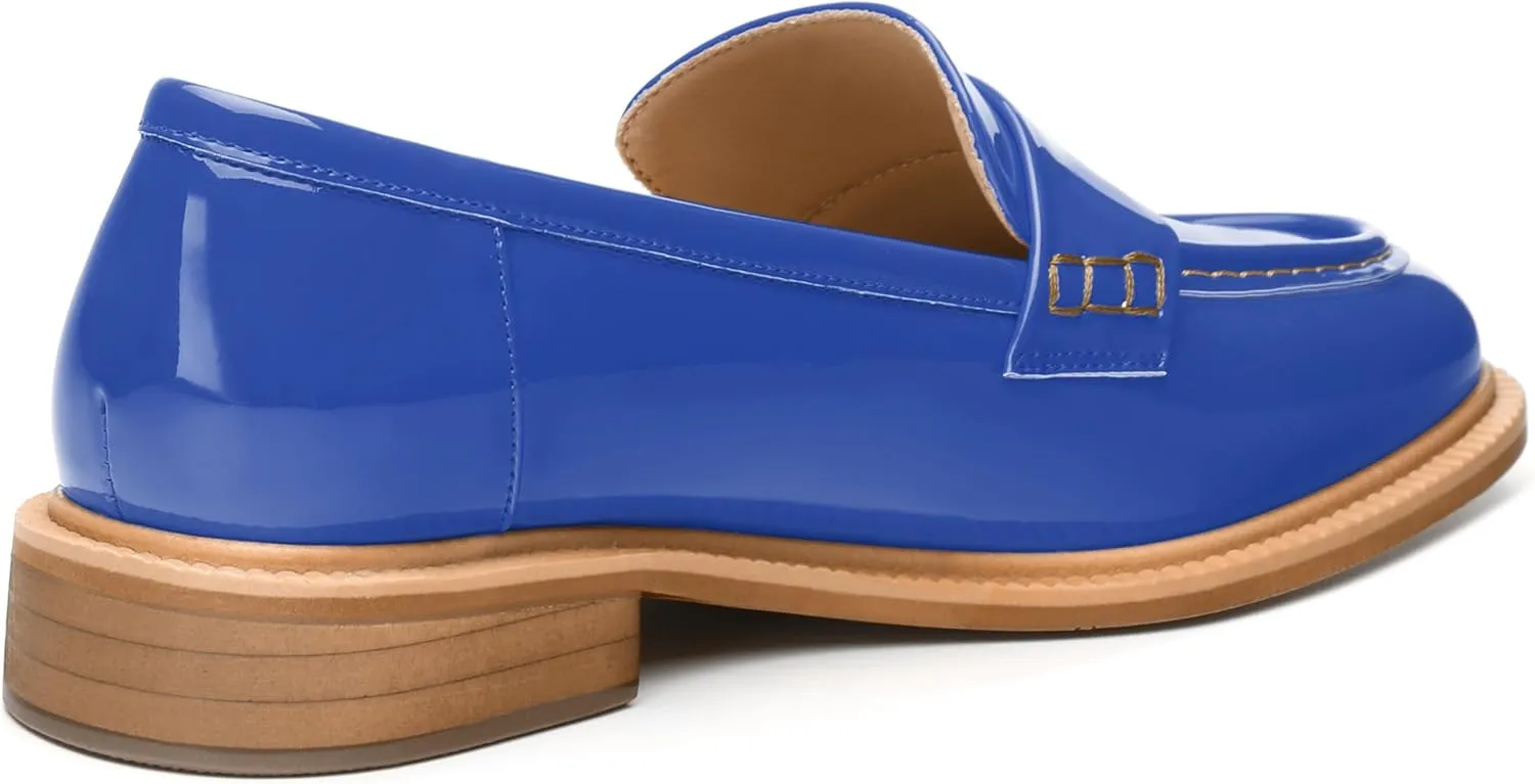 JUSTDANNI Loafers for Women Slip On Shoes with Round Toe 1.2-Inch Low Chunky Block Heel Patent Comfortable Casual Dress Pump Shoes for Wedding Party Work Shopping Dating
