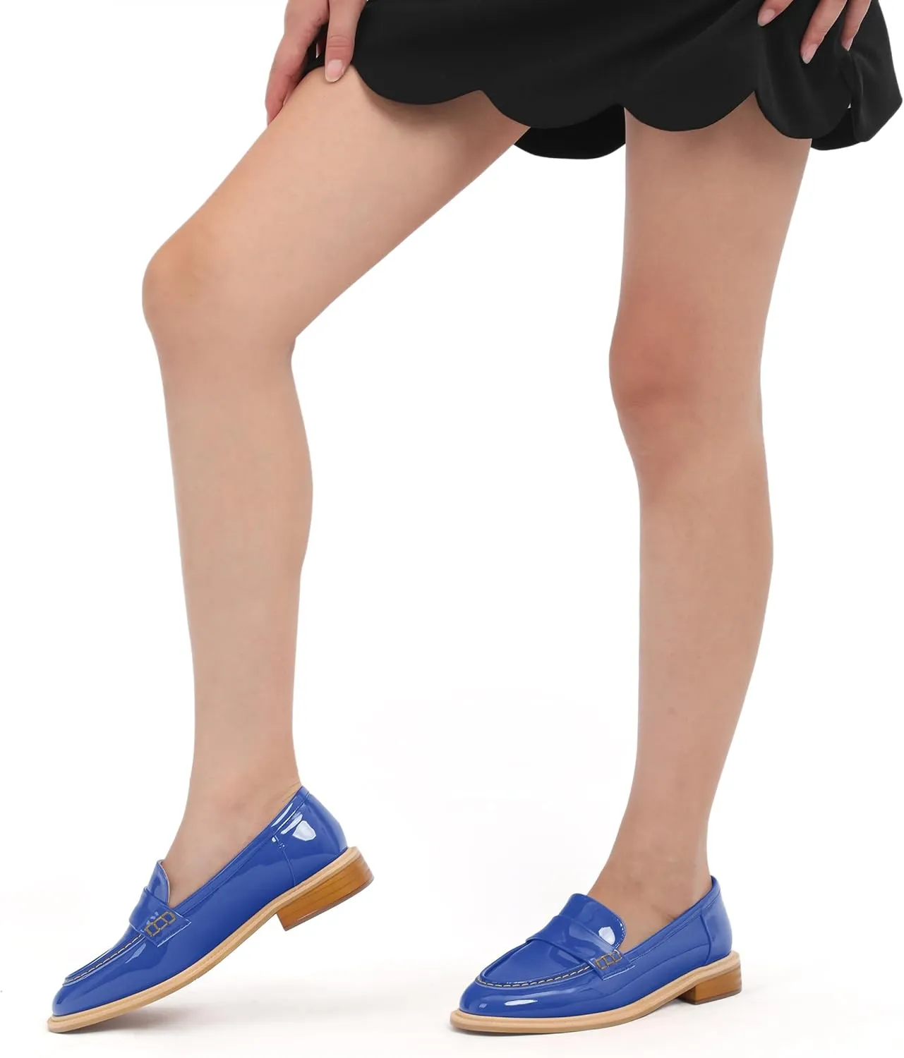 JUSTDANNI Loafers for Women Slip On Shoes with Round Toe 1.2-Inch Low Chunky Block Heel Patent Comfortable Casual Dress Pump Shoes for Wedding Party Work Shopping Dating